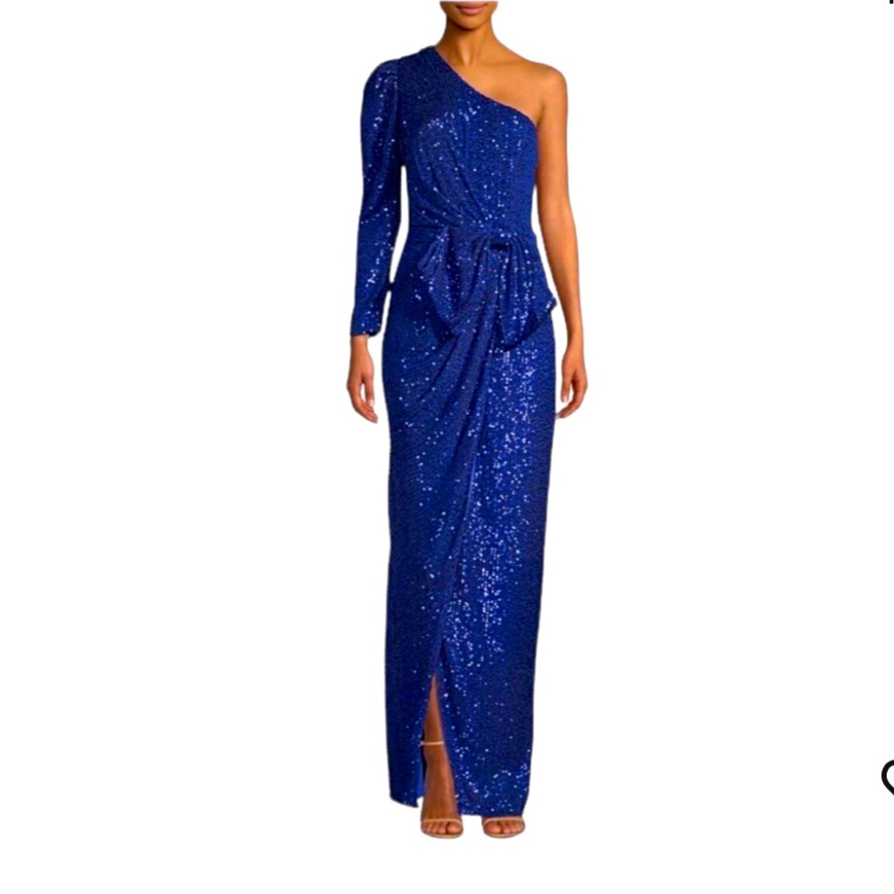 #101 Jay Godfrey one shoulder blue sequence gown